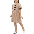 thumbnail image 2 of ITSAME Girls Casual Dress, Crewneck Puff Short Sleeve Cute Bow Summer Fashion Comfortable Dress Khaki 4-5T, 2 of 9
