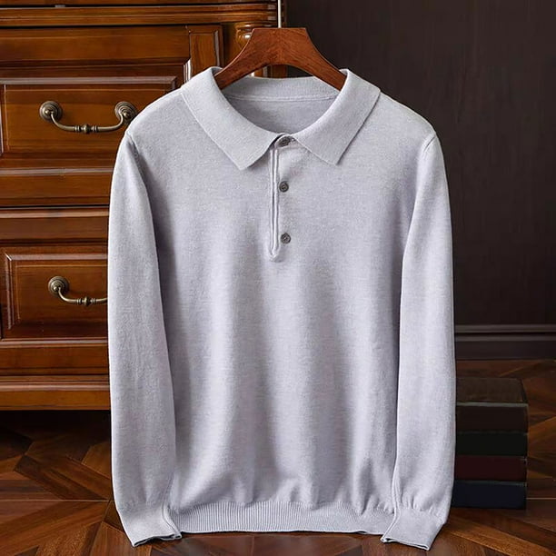 pstuiky manga larga para hombre, Suéter informal de punto de manga larga ajustado de color liso a la moda para hombre top de hombre xxl