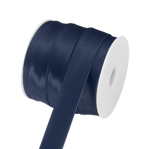 Uxcell Double Fold Bias Tape for Sewing, 1 Inch x 25 Yards Satin Bias Binding Tape Continuous Bulk for Quilting Binding Seaming Hemming Fabric Piping DIY Craft, Dark Navy Blue