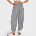 thumbnail image 5 of RYRJJ Women Linen Boho Pants Summer Casual Loose High Waist Cargo Lounge Harem Pant Trendy Beach Travel Vacation Trousers with Pockets(Gray,L), 5 of 9
