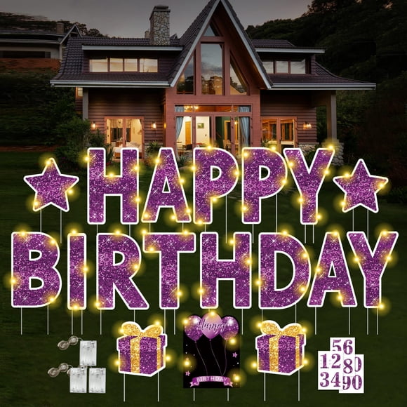 Letrero de cumpleaños ComboJoy para jardín con luz LED, 18 unidades