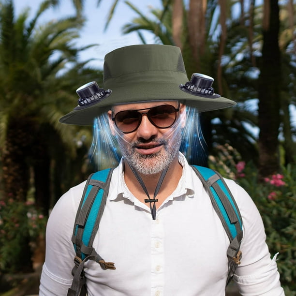 Sombrero de pesca con ventilador solar ancho para exteriores, sombrero para hombre con ventilador solar, sombreros de pesca con ventilador solar ajustable de 3 velocidades.
