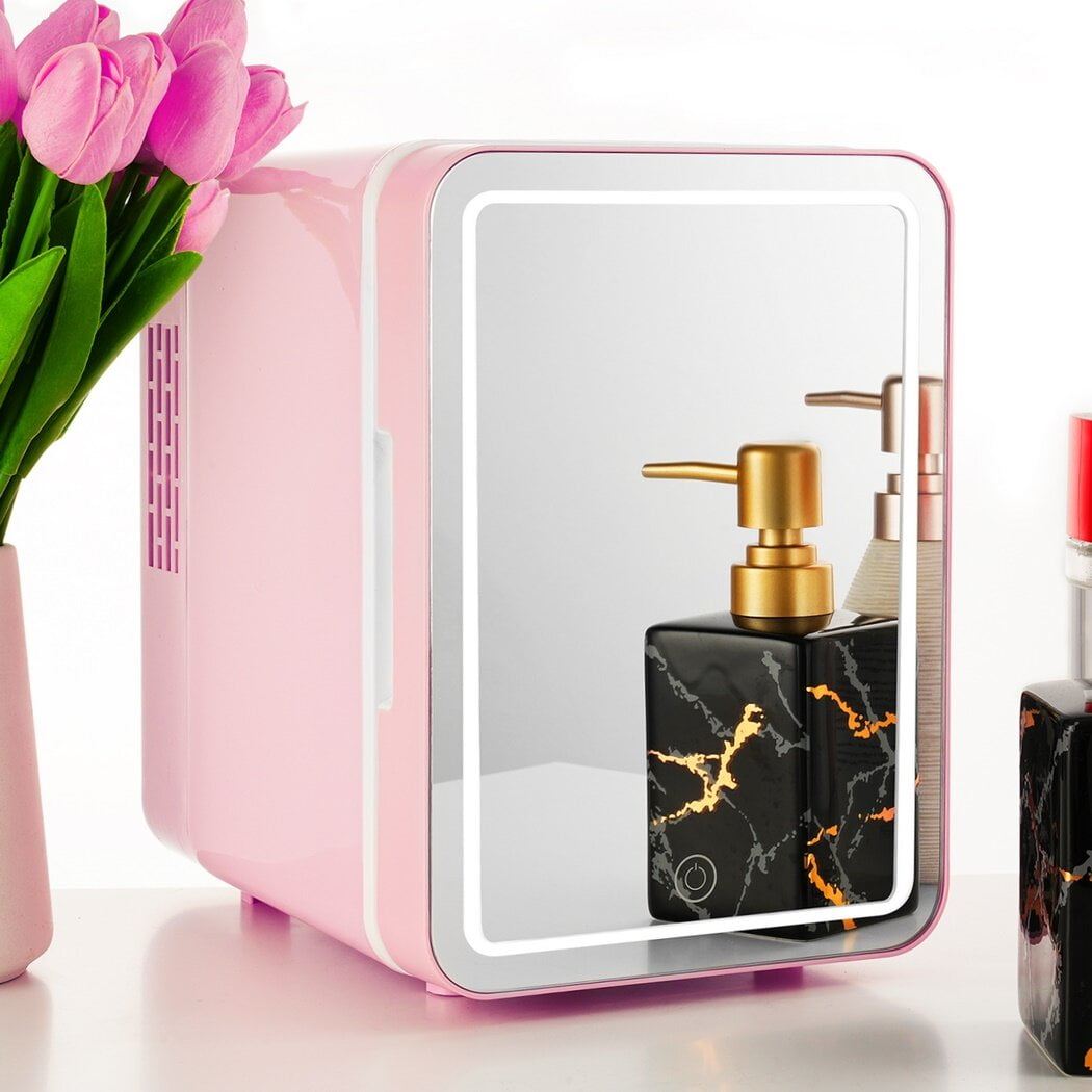 Mini Skincare Fridge, Freestanding Mirrored Mini Fridge, Portable