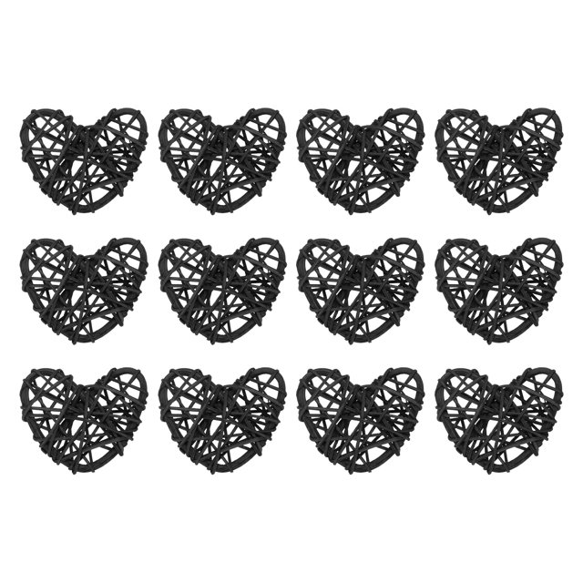 Unique Bargains 20Pcs Heart Shaped Rattan Ball Vase Filler Natural Rattan for Wedding Home Decoration Black 2 in