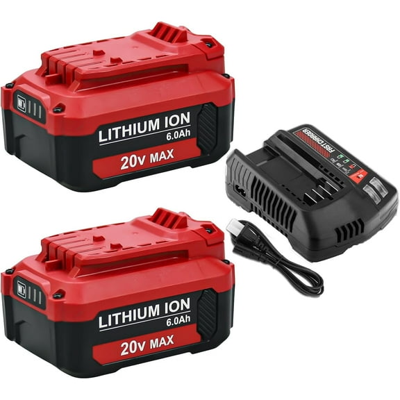 2 Packs 6.0Ah Lithium ion 20 Volt CMCB206 Replacement for Craftsman V20 Battery and CMCB104 Charger CMCB201 CMCB202 CMCB204 CMCB205 CMCB209