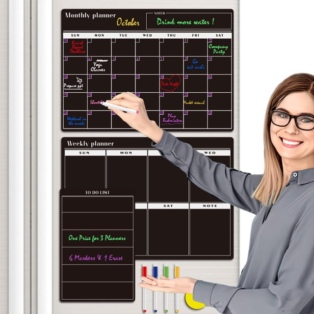 Ynlkorvg Calendar Bundle For Fridge 3 Boards Included Monthly Weekly Daily Calendar Whiteboard Fine Tip Markers And Large Eraser With Magnets Refrigerator White Board Wall
