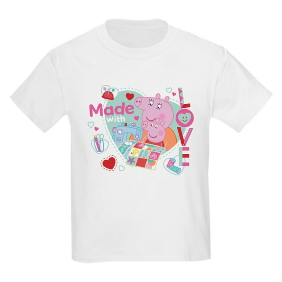 CafePress - Peppa Pig: Made With Love Kids T Shirt - Light Classic Kids Graphic, Short Sleeve T-Shirt, Sizes XS-XL