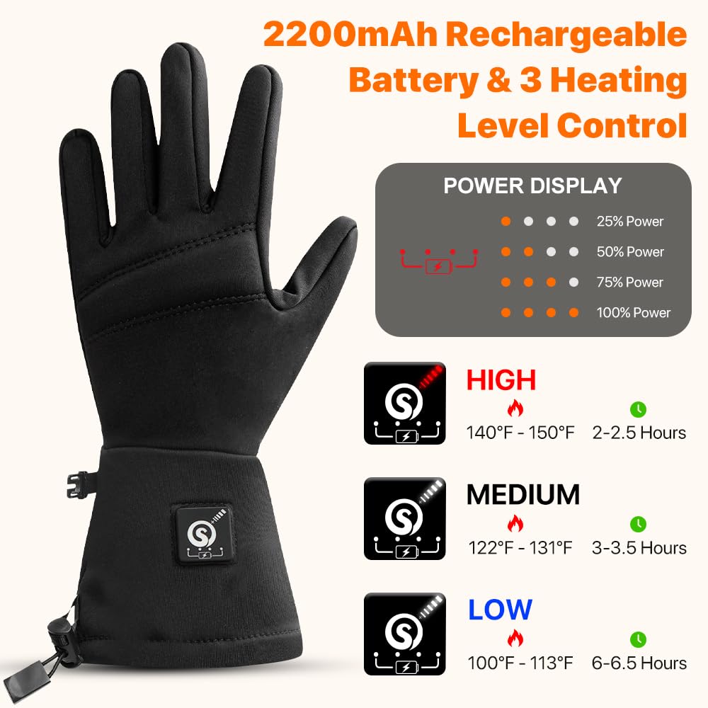 Rechargeable Heated Gloves – 7.4V Battery, 3 Heat Levels, Touchscreen & Waterproof For Winter Sports