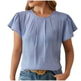 thumbnail image 2 of Babysbule Womens Summer Tops Women's Summer Solid Lace V-neck Bubble Short Sleeve Solid T-shirt Top, 2 of 4