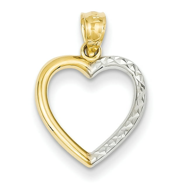 Pendentif Coeur 14 Carats en Or Jaune et Demi-Diamant Rhodié