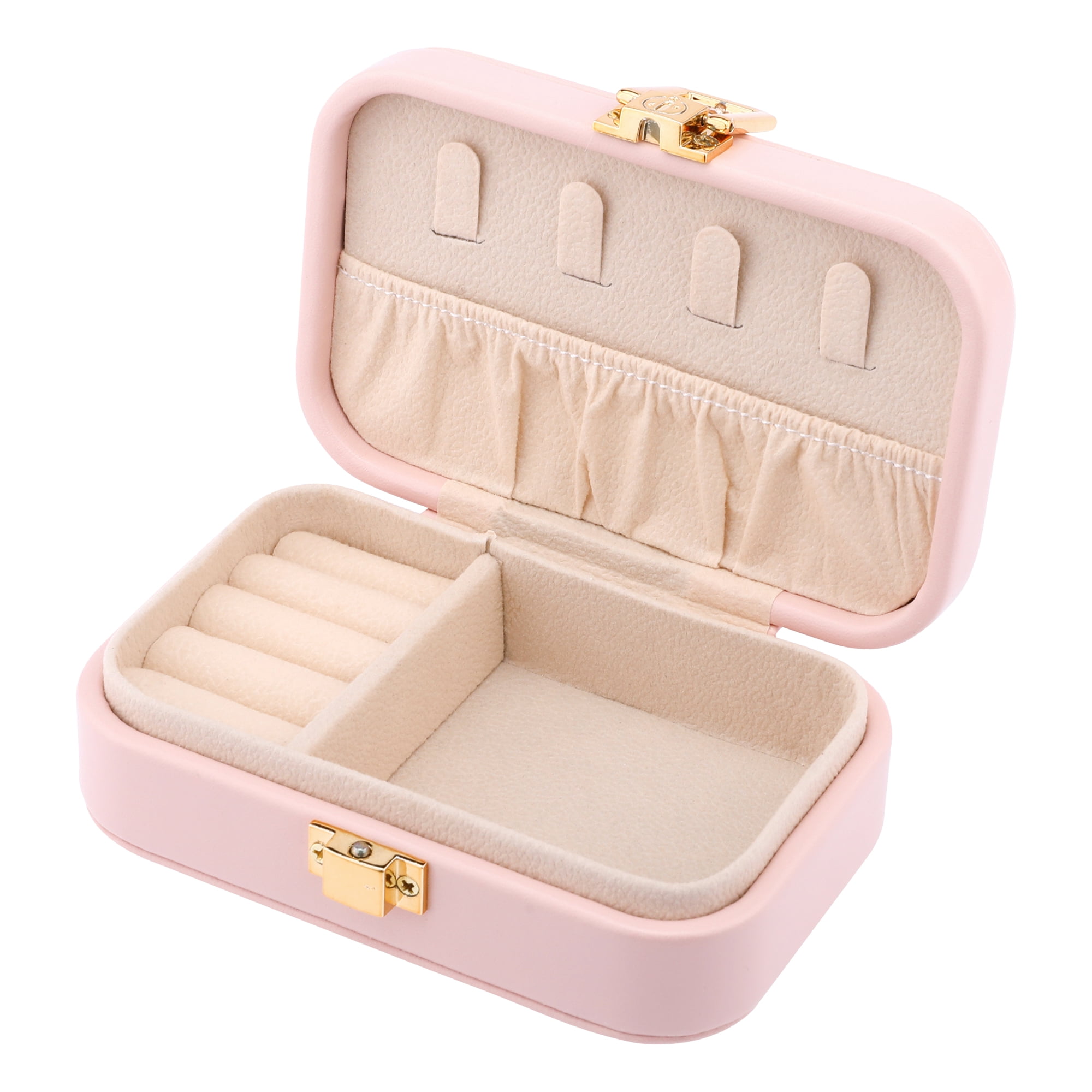 Unique Bargains Mini PU Leather Jewelry Box Jewelry Organizer Case Light Pink