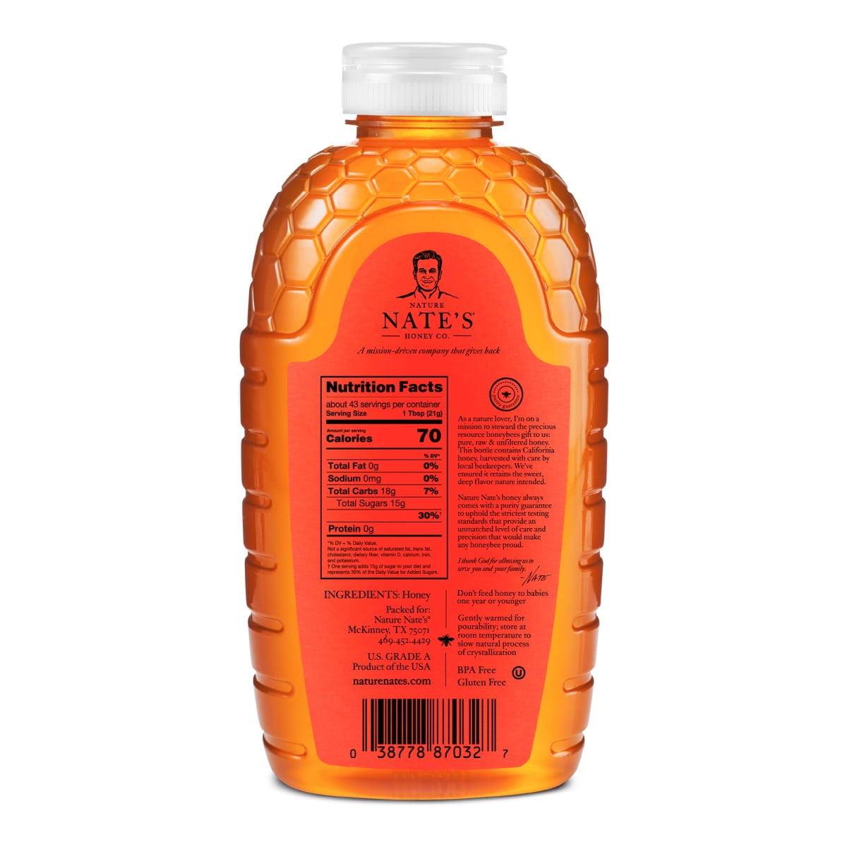 Nate's California Honey: 100% Pure, Raw and Unfiltered Honey - 32 fl oz Gluten-Free Honey