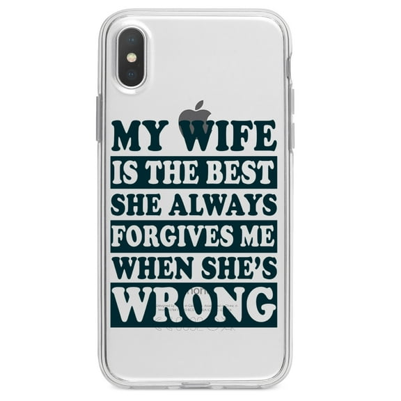 DistinctInk Clear Shockproof Hybrid Case for iPhone XS Max (6.5" Screen) - TPU Bumper Acrylic Back Tempered Glass Screen Protector - My Wife Is the Best Always Forgives Me