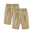 thumbnail image 2 of Atogsazn Kids Girls Summer 2PCs Bermuda Pants Casual Jogger Athletic High Waisted Drawstring Shorts Fashion with Pocket 01-Khaki 11-12Years, 2 of 5