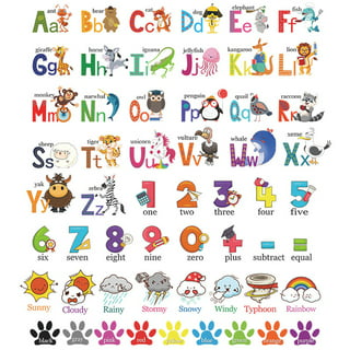 YUEHAO Home Decor 4 Sheets Animal Alphabet Numbers Weather Color Wall  Decals Colorful Abc Alphabet Learning Educational Wall Sticker Removable  Peel