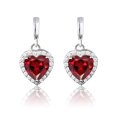 thumbnail image 1 of JeenMata Pendientes con Forma de Corazón para Siempre de Granate de 1,25 Quilates (Piedra Natal de Enero) Bañados en Oro Blanco de 18 K sobre Plata, 1 of 7