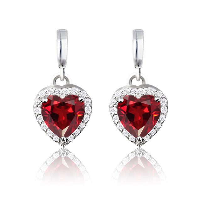 JeenMata Pendientes con Forma de Corazón para Siempre de Granate de 1,25 Quilates (Piedra Natal de Enero) Bañados en Oro Blanco de 18 K sobre Plata