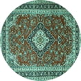 thumbnail image 1 of Ahgly Company Indoor Round Medallion Turquoise Blue Traditional Area Rugs, 4' Round, 1 of 4