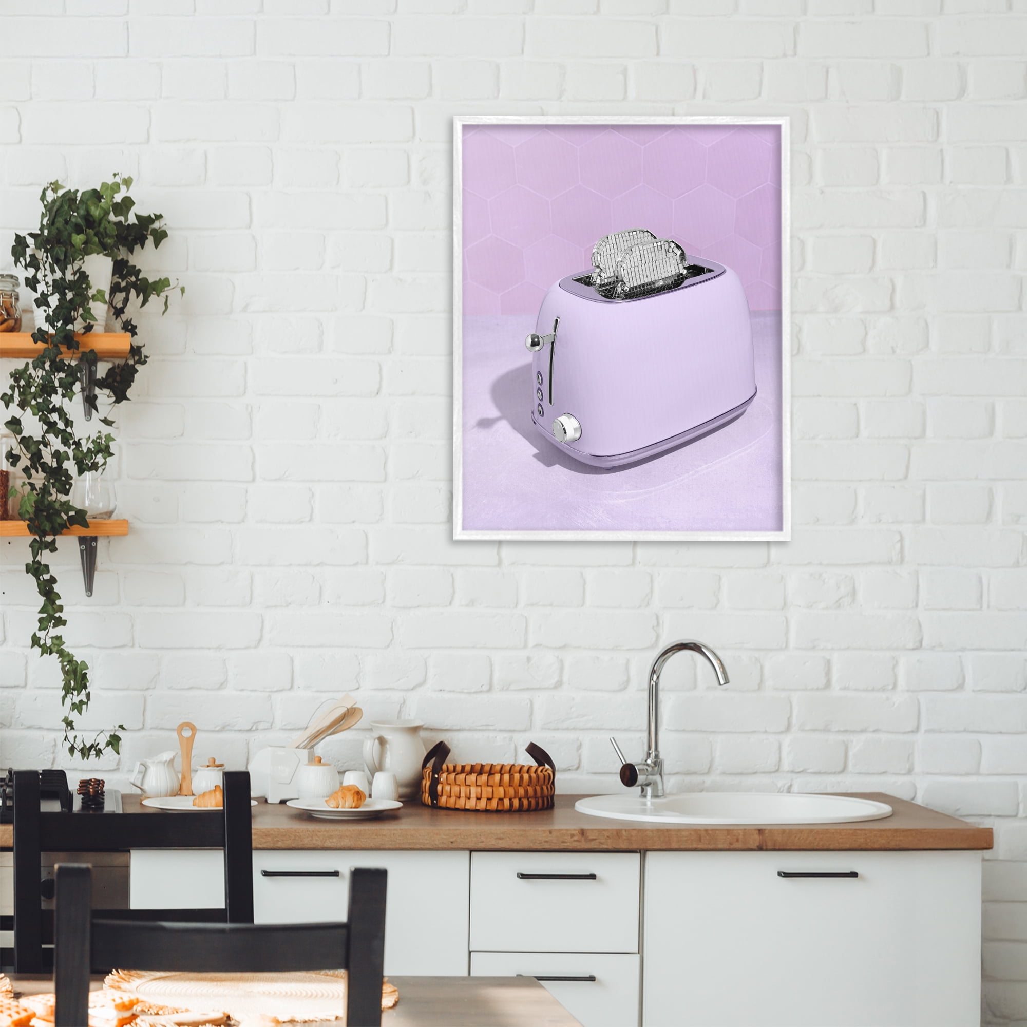 Stupell Industries Disco Toast over Purple White Framed Giclee Art, design by LISH Creative