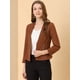 thumbnail image 2 of INSPIRE CHIC Oficina de trabajo para mujer, sin cuello, con cremallera, abrigo corto, traje, chaqueta, chaqueta cortada marrón XS, 2 of 6