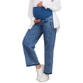 thumbnail image 4 of INSPIRE CHIC Womens Maternity Denims Wide Leg Over the Belly Support Loose Straight Pregnancy Denim Pants with Pockets 2XL Blue, 4 of 6