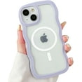thumbnail image 6 of Magnetic Case for iPhone 13 Case iPhone 14 Case, Wavy Aesthetic Curly Wave Frame Clear Cute for Women Girls, [Compatible with Magsafe] Slim Soft TPU Shockproof Protective Bumper Case, Purple, 6 of 8