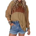 thumbnail image 1 of Blusas de Larga para Mujer, de Gran Tamaño, Modernas, con Cuello Redondo, Informales, con Bloques de Color. Caqui XL, 1 of 6