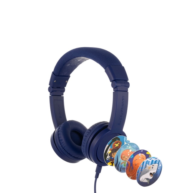 Audífonos Buddyphones Alámbricos Explore+ para niños con control de audio seguro color Azul Rey