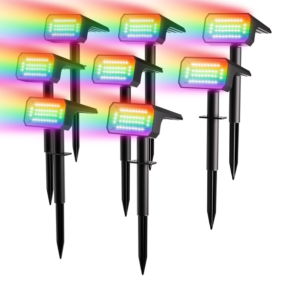 Nacinic Solar Spot Lights Outdoor, 8-Pack with 6 1 RGB Modes. Auto Dusk-to-Dawn, Waterproof Color Changing Lights for Garden, Halloween, Christmas.