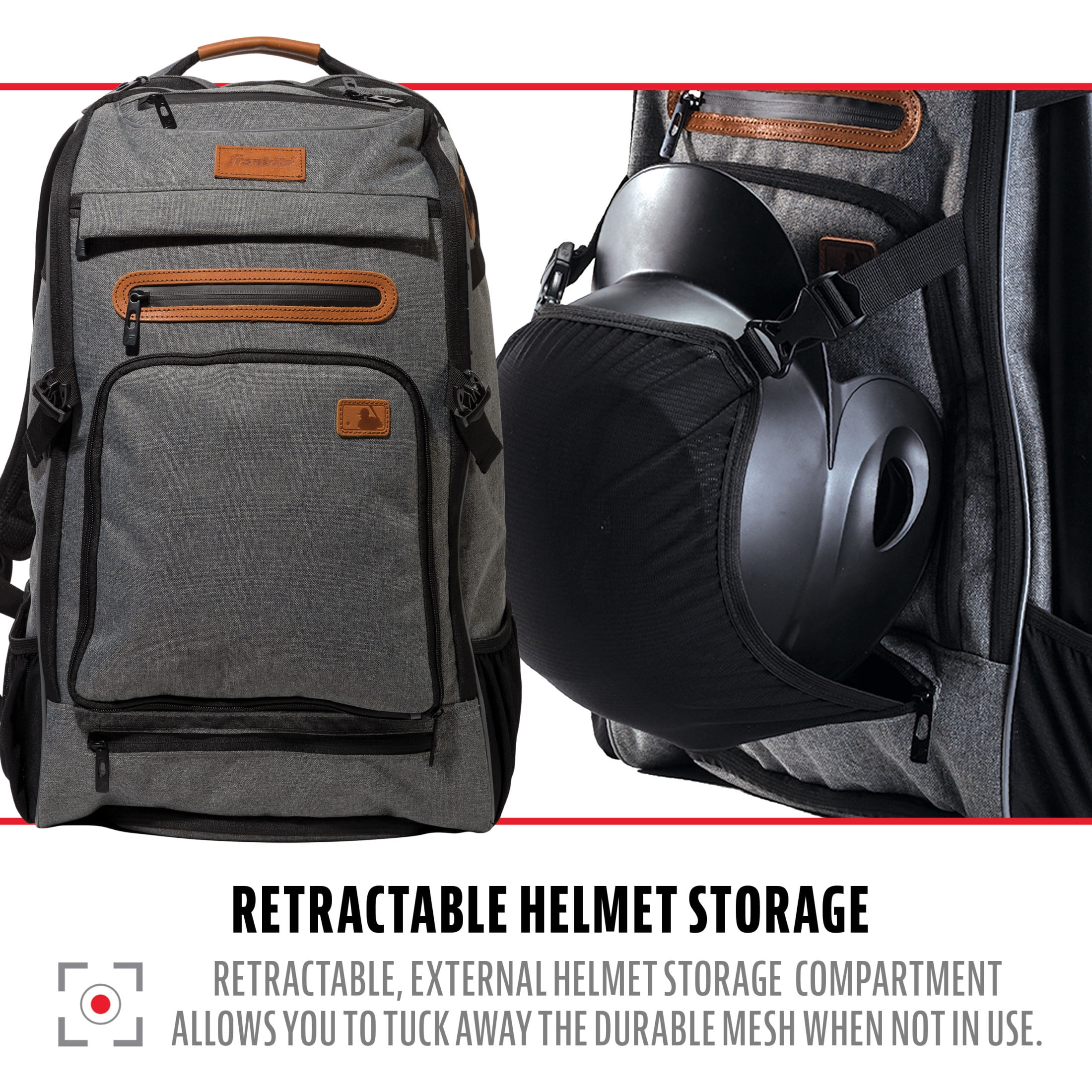 Franklin Sports MLB Traveler Elite Baseball Backpack - Adult + Youth Baseball Bag - Gray