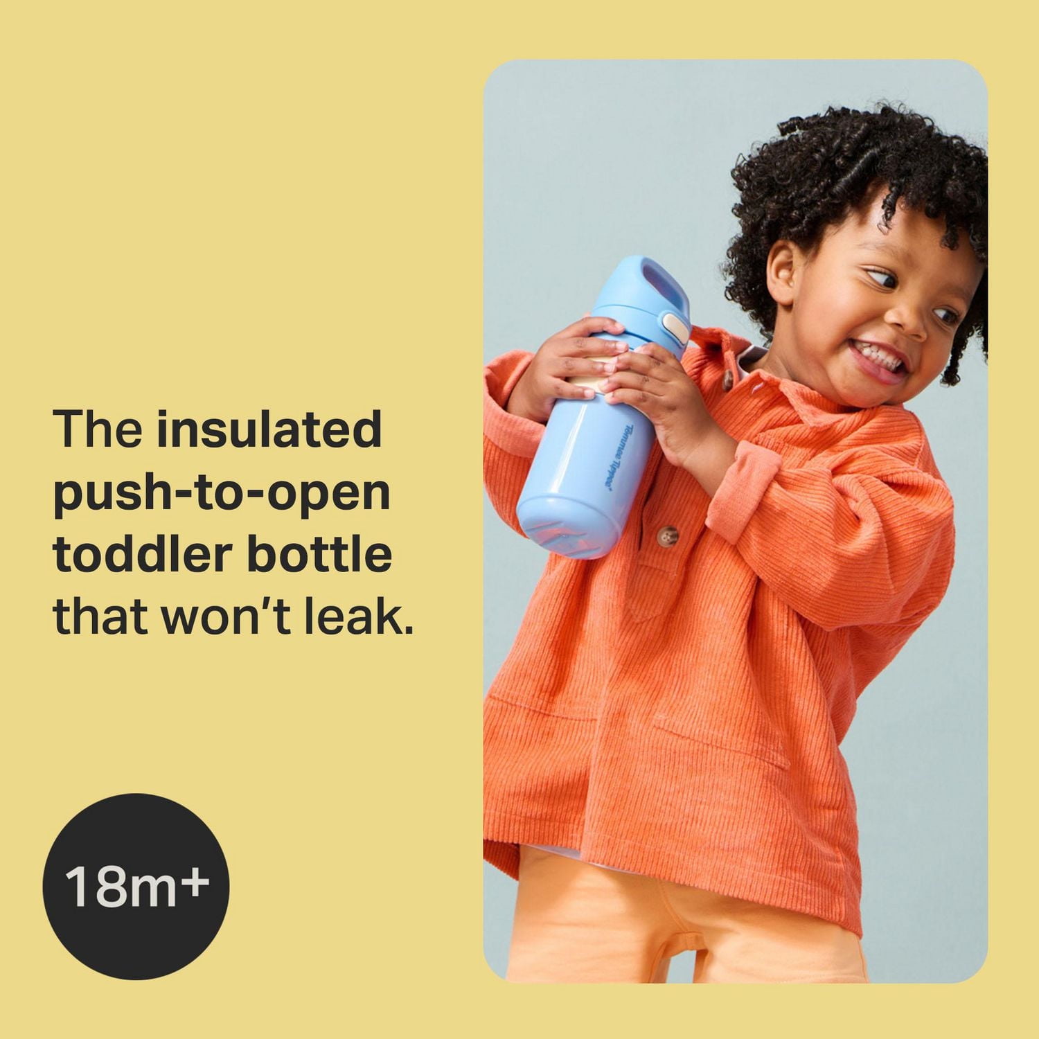 Tommee Tippee Insulated On-the-Go Straw Cup, 11oz, Spill Proof Toddler Water Bottle For 18 Months+, Push-To-Open Lid Helps Keep Spout Clean, Blue, 1 count, TT 1X INS ONTHEGO STRAW 11OZ BL