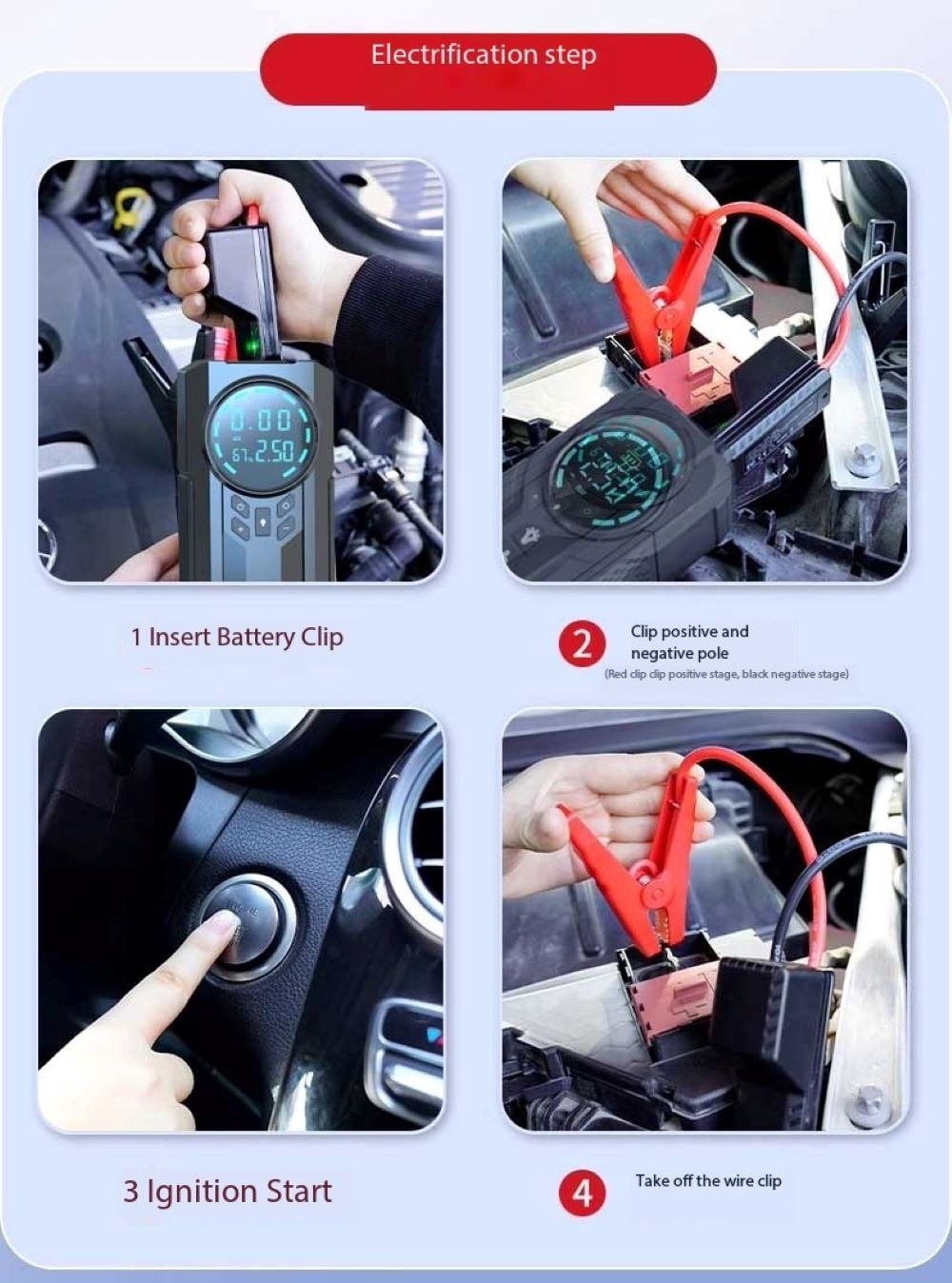 J&N Car Battery Jump Starter JN088D, 2000A, 12V, 8400 mAh, 30 cm Cable