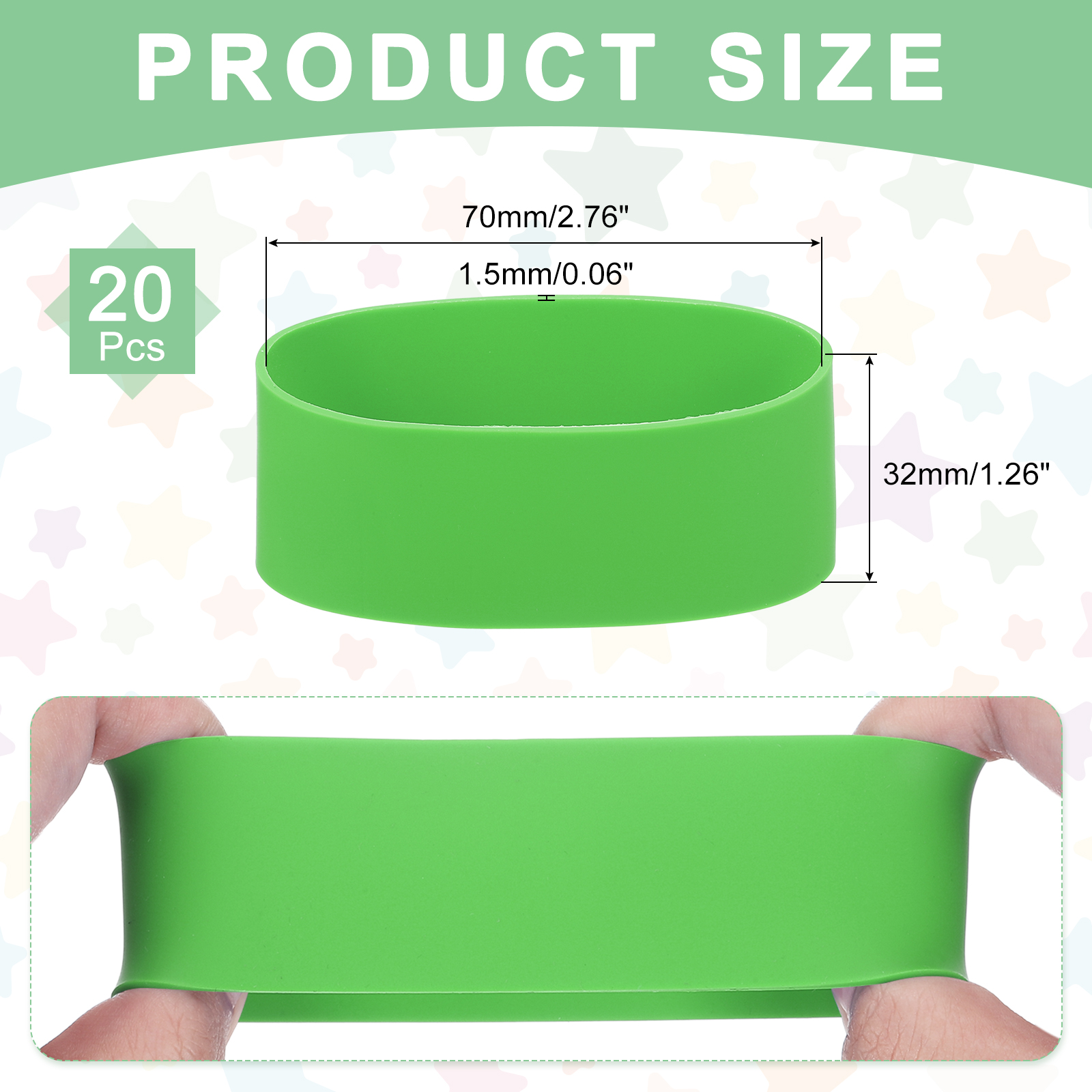 20Pcs Silicone Rubber Bands Non-slip 4.33 Inch for Art, Green