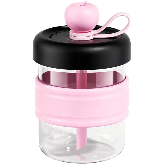 500ML Coffee Cup with Pressing Ice Mold, Portable PP Plastic Cup with Straw and Silicone Handle, Quick Ice Making, Black and Pink 5.9 x 4.1 in / 15 x 10.5 cm On-The-Go Lids for Travel
