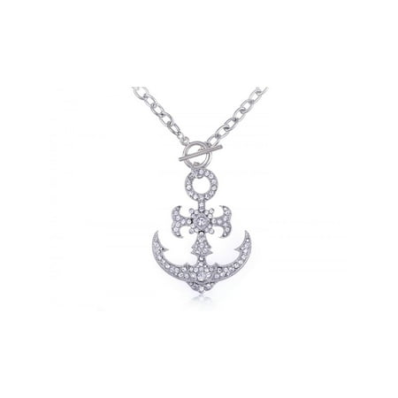 - Floral Flower Ice Clear Crystal Rhinestone Sailor Boat Anchor Pendant Necklace