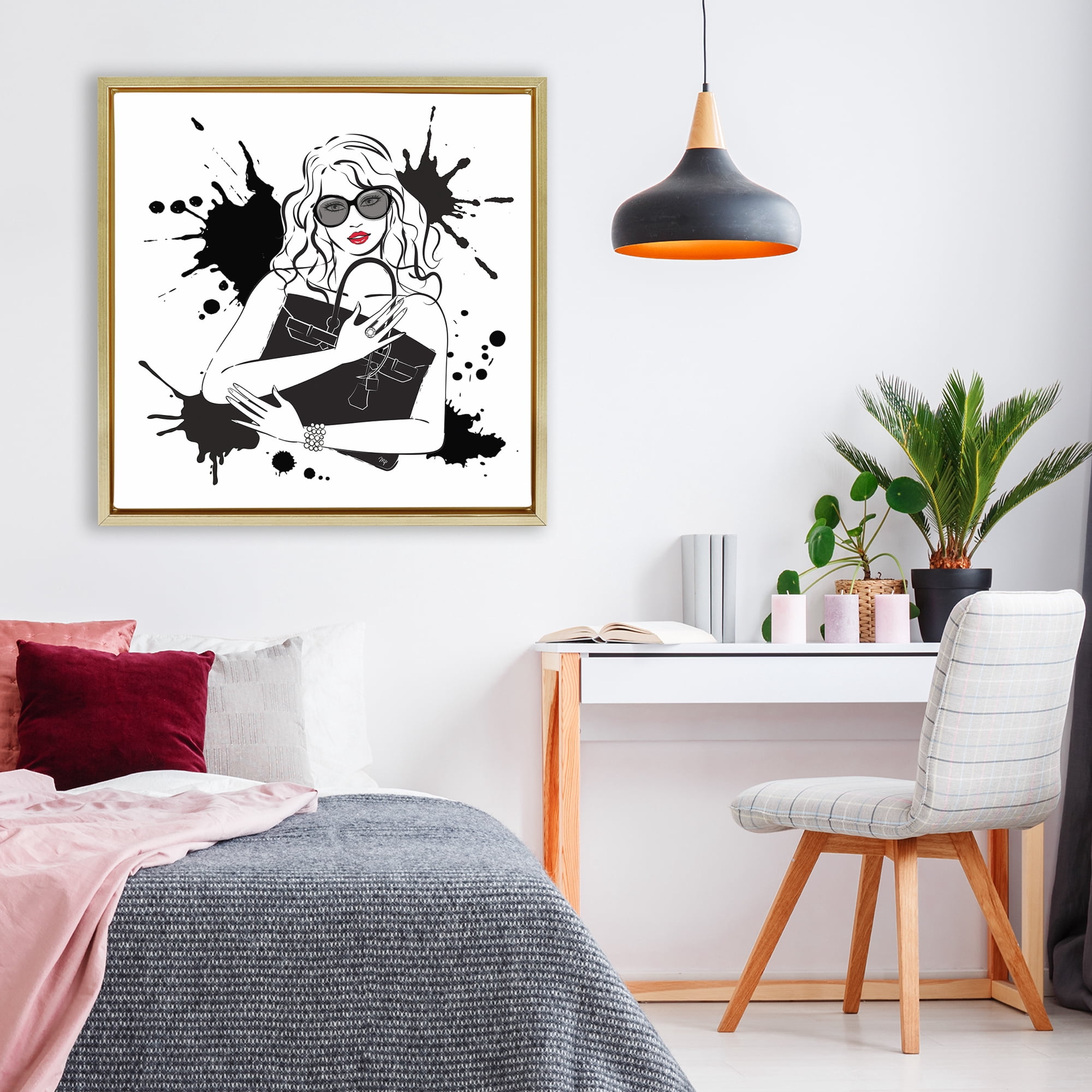 Stupell Industries Black Bag Elegance & Glamour Gold Framed Floater Canvas Wall Art, design by Martina Pavlova