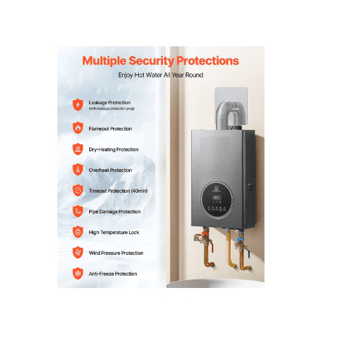 4.3 Gal Compact Indoor Gas Tankless Water Heater With Safety Protections Silver Gray JSQ30-B