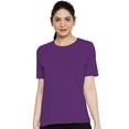 thumbnail image 2 of eloria Women's T-Shirt Round Neck Solid Color Plain Half Sleeve T-Shirt Color: Violet | Size: M, 2 of 7