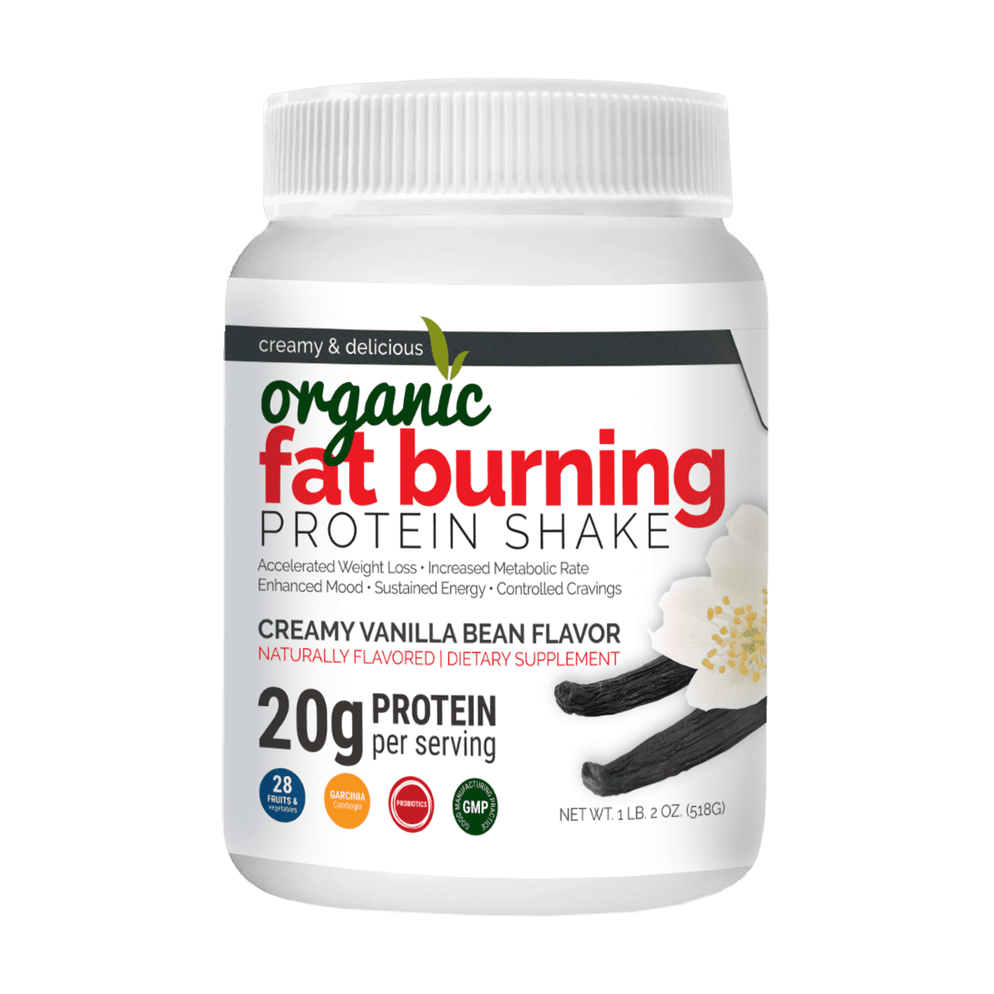 Organic Fat Burning Protein Shake, Whey Protein Powder - Creamy Vanilla
