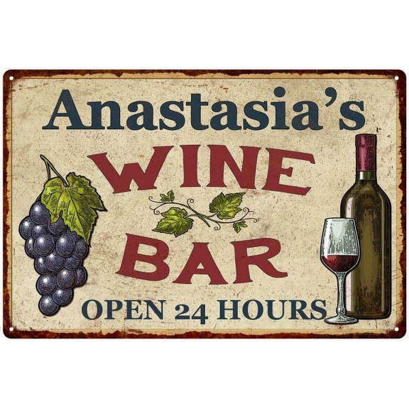Anastasia's Rustic Wine Bar Sign Wall Décor Kitchen 12x18 Metal 112180056976