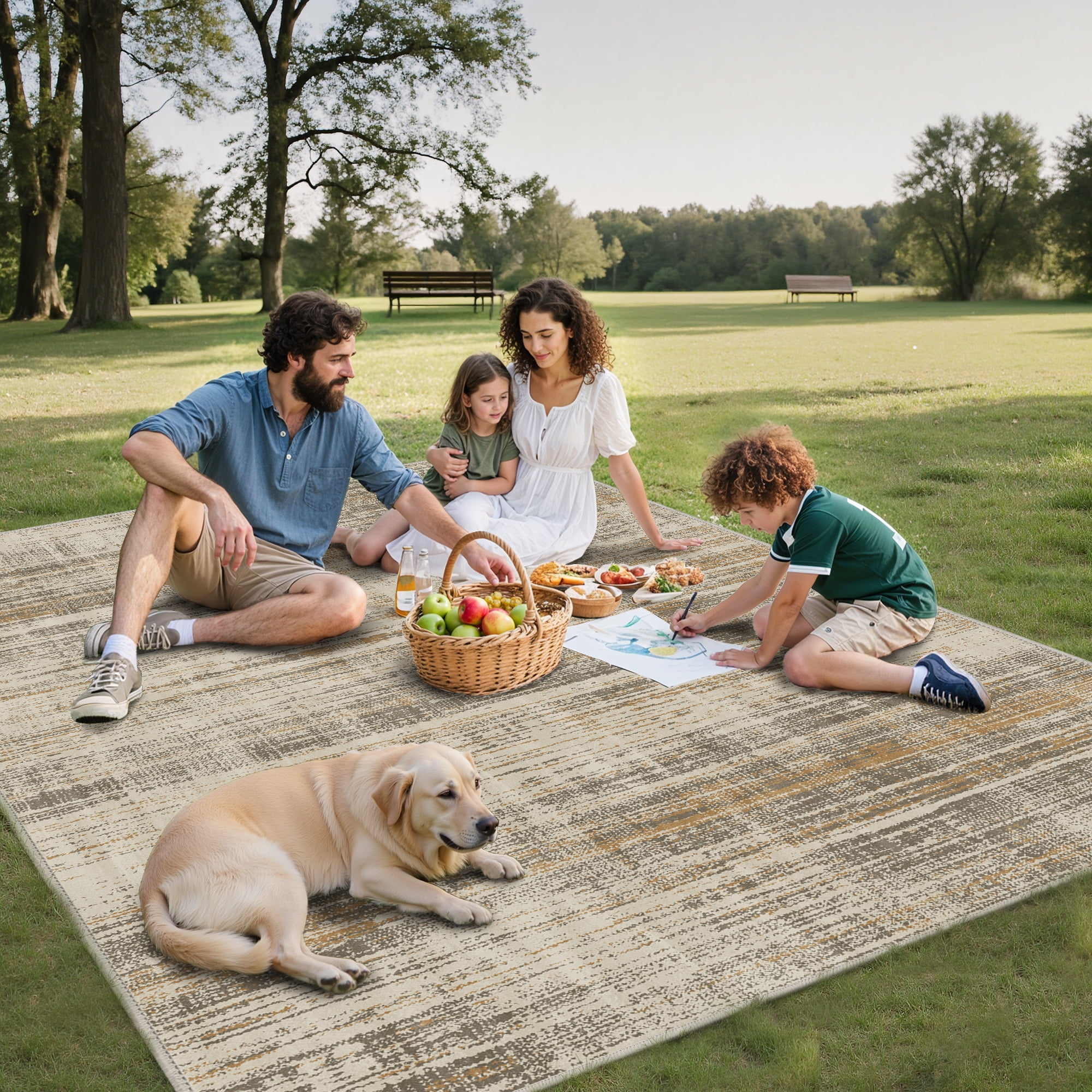 DEORAB Outdoor Rugs 9'X12' Chenille Patio Rug Three-Layer Material Imitation Silicone Spot Molding Camping Outside Rv Mat,Brown
