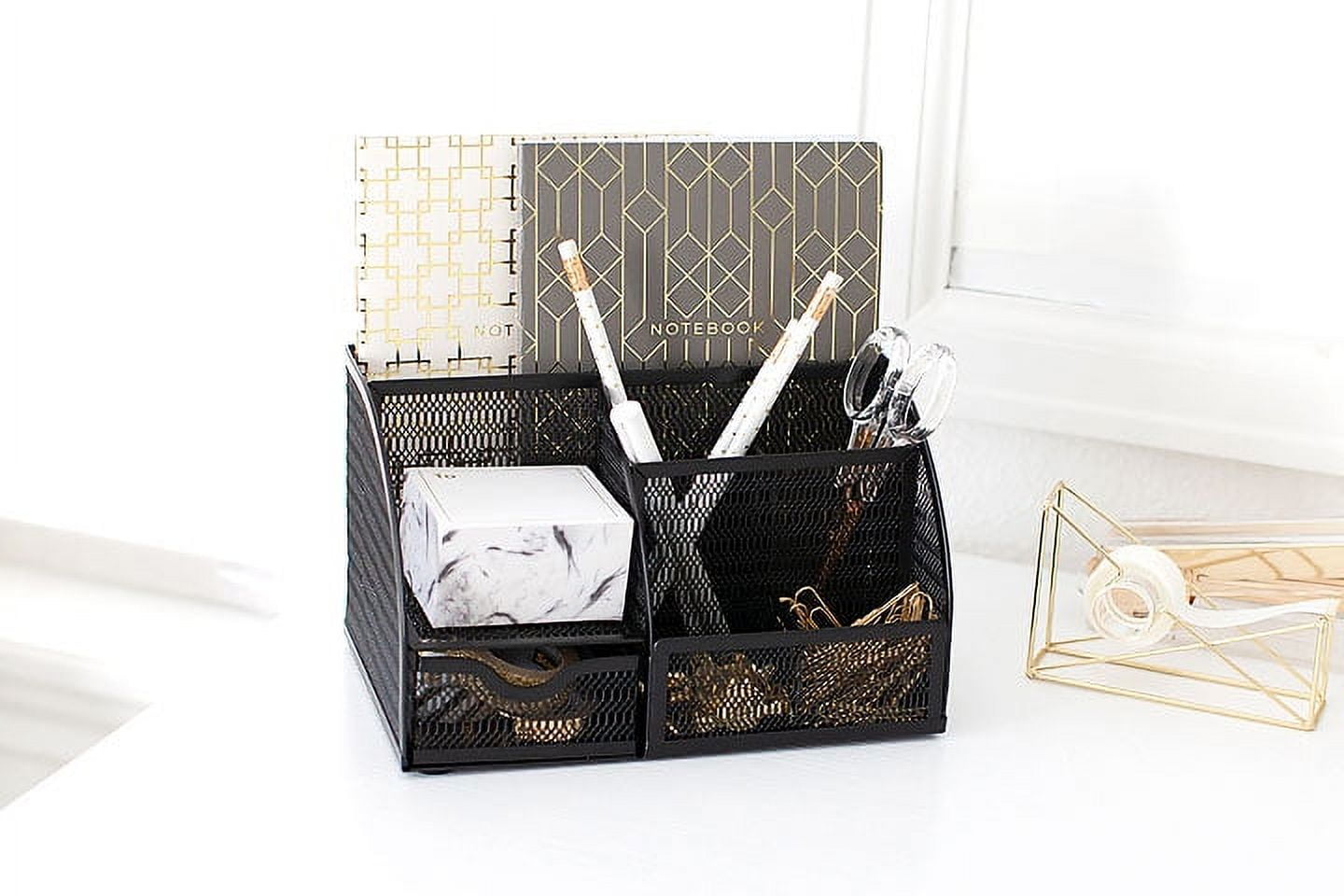 Designer Metal Desk Organizer - Metal with Black Finish - Desk Accessories - Unique Metal Mesh Design - Storage for Paper and Office Supplies
