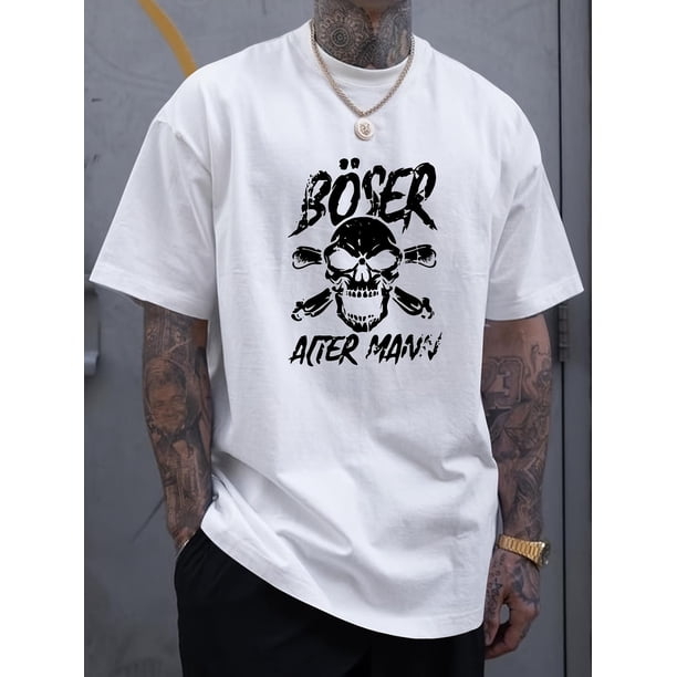 Playera Crusher para HombreMen's Dark Skull & Letter Print Casual - Breathable Polyester, Round Neck, Short Sleeve T-Shirt for All Seasons Tee For Adult, Men, Women, Teen, Teenager, Adolescent, You