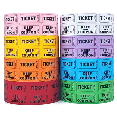Homrelaxy 17600 Double Raffle Tickets, 2200 Tickets Per Roll, Assorted 50/50 Raffle Tickets Roll for Events, Entry, Carnivals, and Door Prizes(Blue/Red/Green/Yellow/Orange/Purple/White/Pink)