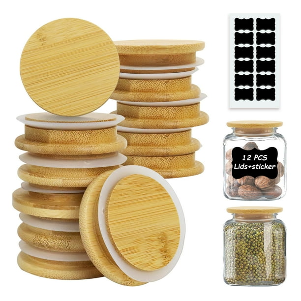 Tapas de bambú para vasos de vidrio, tarros de yogur YITOBA Oui, 12 unidades