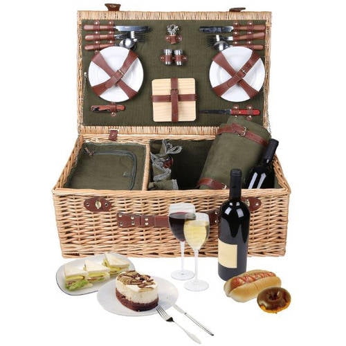 25" Deluxe Wicker Suitcase Style Picnic Basket with Insulated