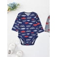 thumbnail image 4 of Bellafa 100% Cotton Baby Boys Long Sleeve Bodysuit Dinosuar Truck Baby Romper Infant Boy's Sung Fit Onesies-2 Piece, 4 of 8