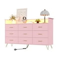 thumbnail image 2 of Commode à 9 Tiroirs avec Lumières DEL, Commode Moderne Mi-Siècle pour Chambre, Armoire de Rangement Triple Grand avec Pattes en Métal pour Garde-Robe, Salon, Entrée, 2 of 6