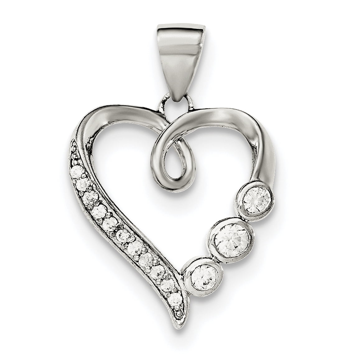 Sterling Silver Polished w//CZ Heart Pendant