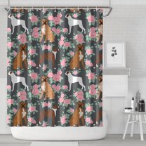 Cute Boxer Dog and Flowers Florals Shower Curtain 84"x72" ,Bathroom Decorative Shower Curtains Set with 12 Hooks,Modern Waterproof Washable Shower Curtain